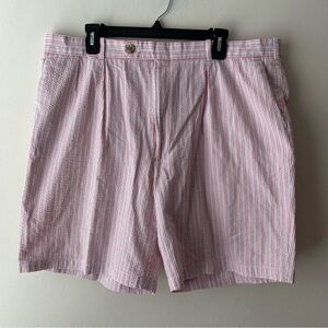 Peter Millar Seersucker Golf Shorts 100% Cotton Red White Light Blue Size 40